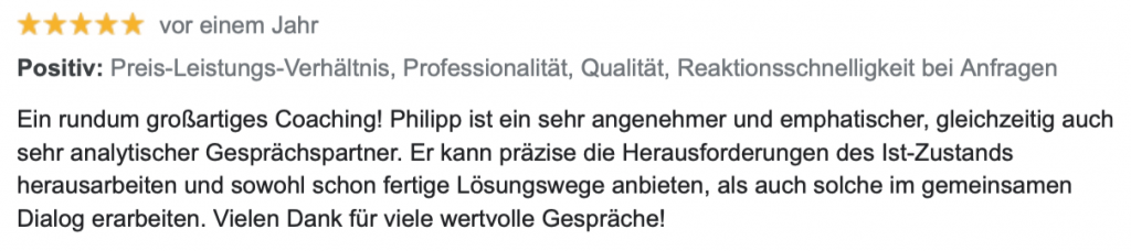 Eine weitere Fünf-Sterne-Bewertung für das Coaching von Philipp Riehm